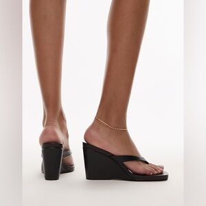 Mango Black Wedge Leather Sandals